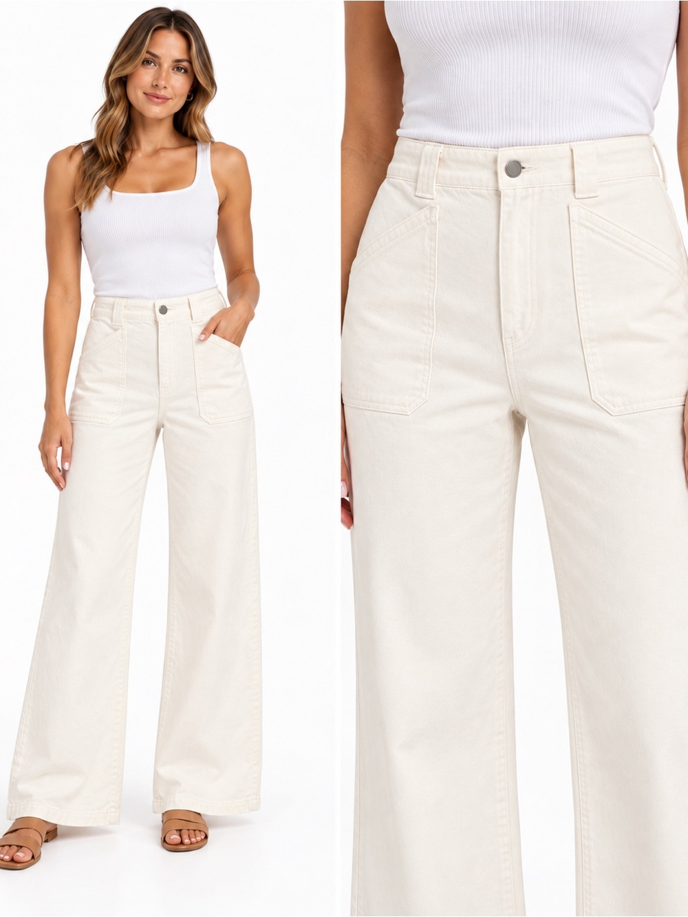 JBD High-Rise Wide Leg Jeans in Cream - Women's